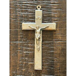 Vintage German Metal Crucifix Cross Pendant Jesus Relief Design